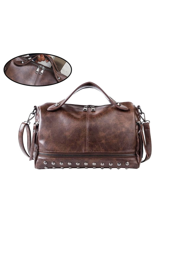 FRCOLOR Fashion Crossbody Bag Rivet Handbag Creative Shoulder Bag for Women Ladies (Coffee)