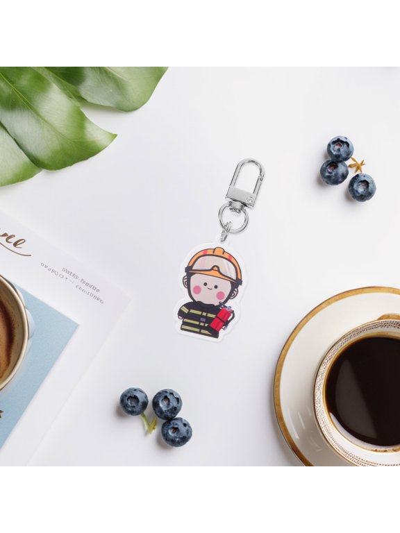 FRCOLOR Firefighter Keychain Cute Cartoon Design Acrylic Bag Charm Durable Souvenir Collectible Multi Color 3.5 Inch
