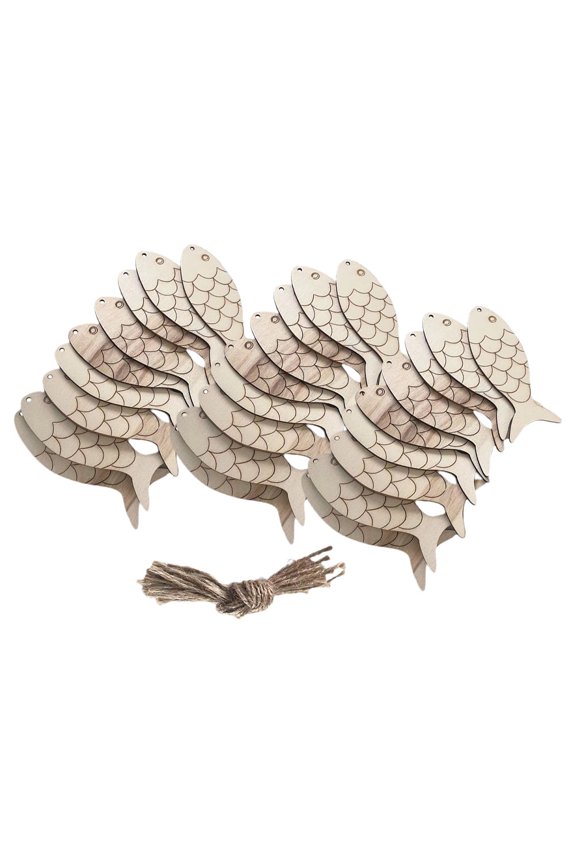 Fish Cutouts Wooden DIY Craft Toy Unfinished Ocean Animal Keychains for Decoration Beige