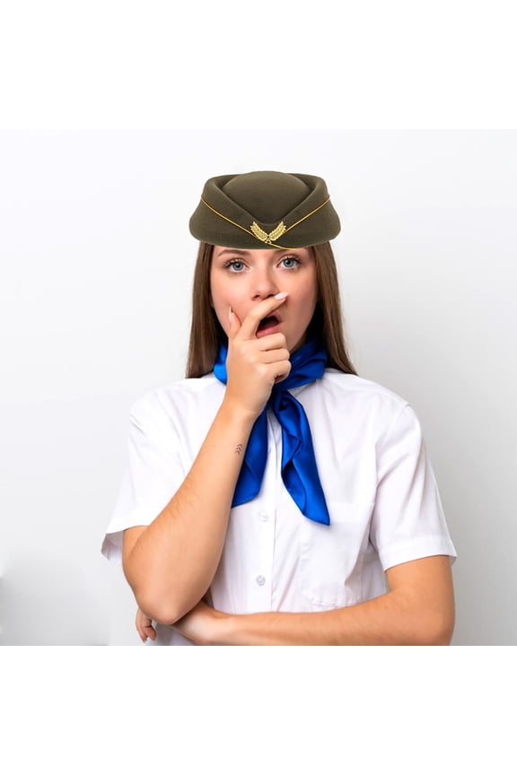 Flight Attendant Beret Caps Hat for Women Woman Olive Green