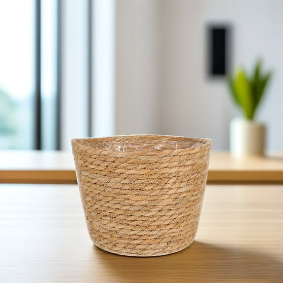 FRCOLOR Woven Flower Pot Basket Woven Plant Basket Khaki Straw Storage Basket Indoor 1Set
