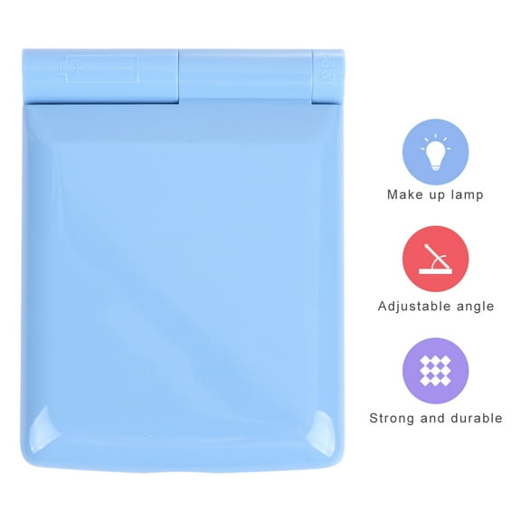 FRCOLOR Blue Foldable LED Makeup Mirror with Lights for Travel and Pocket Size 2-Sided Square Mirror