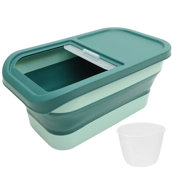 WASHWEPE Rice Storage Bin Plastic Sealed Rice Bucket Green 1Pcs 17.3X10.2X7.9in