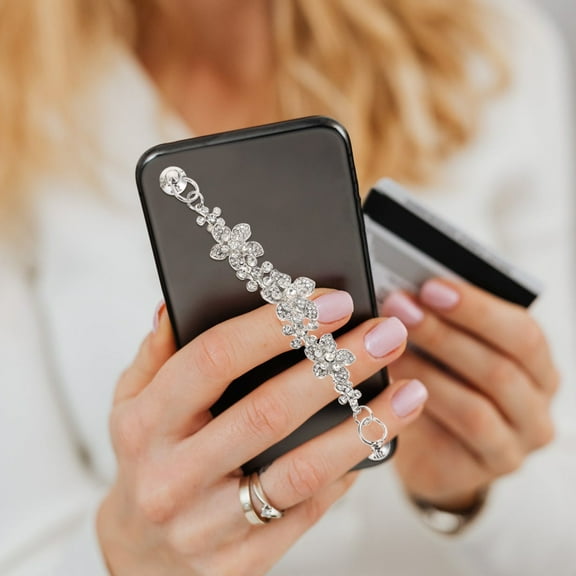 WRISTBIQUE Phone Case Chain Metal Rhinestone Phone Case Accessory Daily Use 1Pcs 5.5x0.8x0.4In