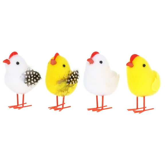 FRCOLOR Funny Chicken Models 4Pcs Fluffy Chicks Plush Small Chicken Figurine Toys Basket Stuffer Props for Party Favors Bag Filler Mixed Styles,2.17"X1.46"X3.15"