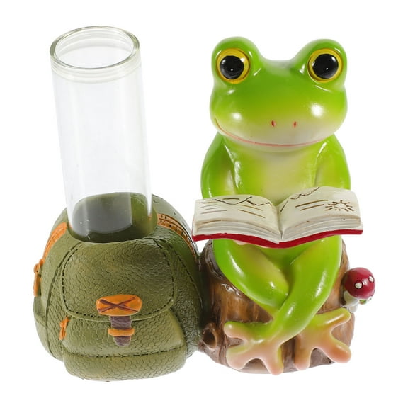 FRCOLOR Glass Vase Set of 1 Multipurpose Clear Plant Tube Decor With Ceramic Frog for Decoration Resin and