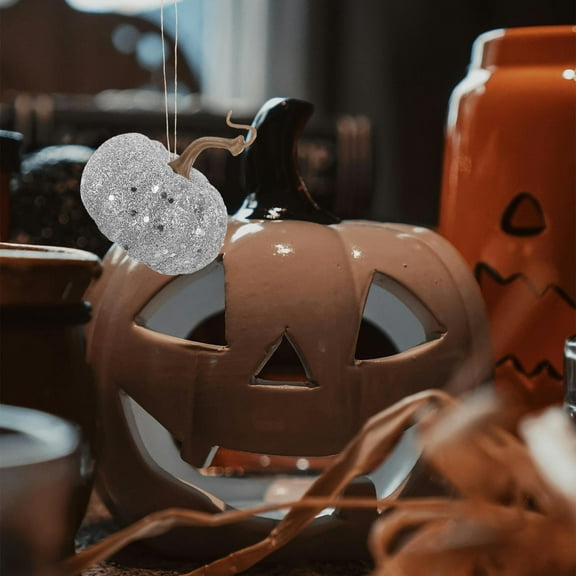 FRCOLOR Glitter Foam Pumpkins for Halloween Decoration Silver Shining Pumpkins with Realistic Design 6Pcs Mini Pumpkins
