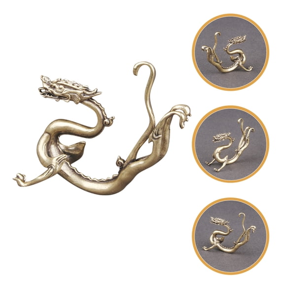 FRCOLOR Golden Brass Dragon Statue for Decoration Elegant Desk Ornament Collectible Figurine 6.5 inches
