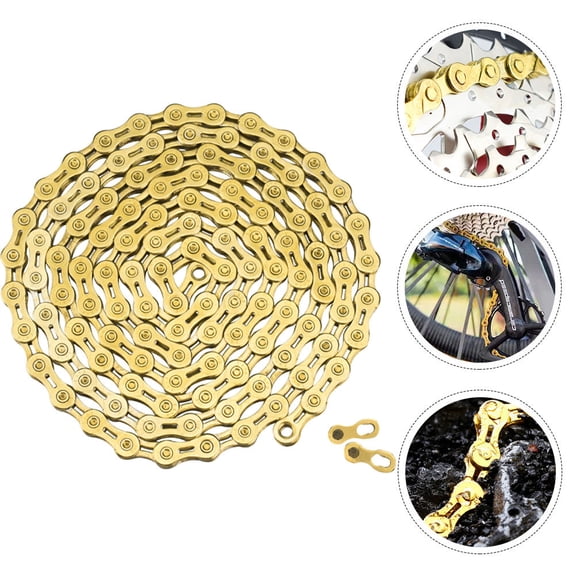 FRCOLOR Golden Carbon Steel Bike Chain for Mountain Bikes with Rust Proof Coating and Hollow Design 7.9mm