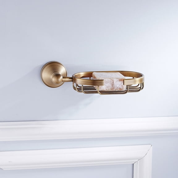 FRCOLOR Golden Copper Soap Dish Holder for Bathroom or Kitchen with Suction Cup for Tiles Walls Glass Smooth Surfaces