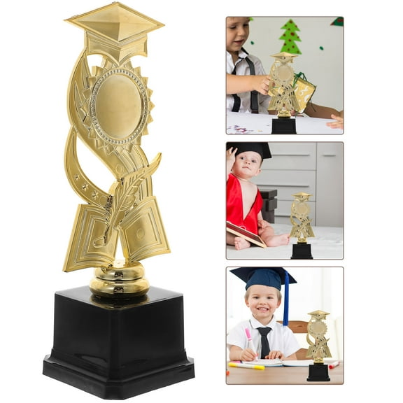 DECOMELODY Graduation Trophy Plastic Golden Round Base Doctor Statue Design 1Pcs