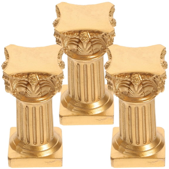 FRCOLOR Golden Resin Roman Pillar Candle Holder for Decor 3pcs 6.5 Inches Tall