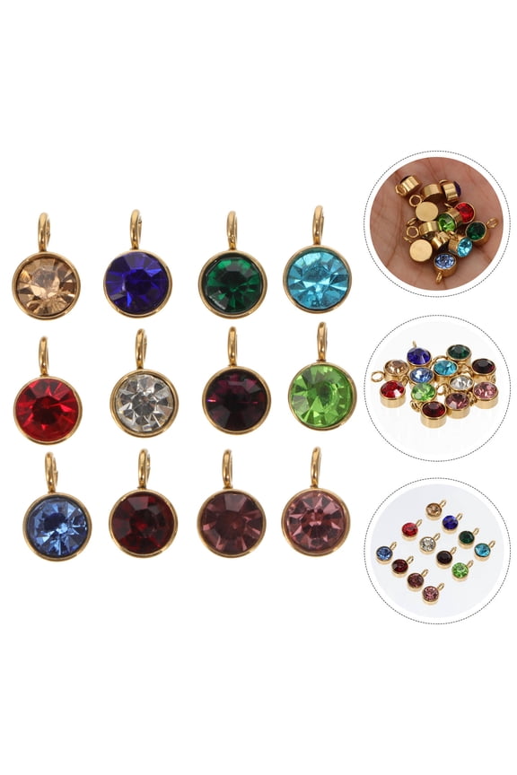 Golden Stainless Steel Birthstone Charms 12 Pieces DIY Beads Pendants for Necklace Bracelet Craft Projects