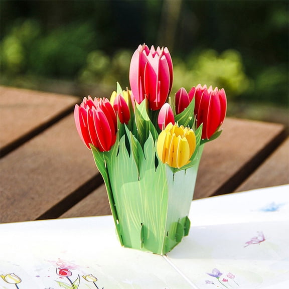 FRCOLOR Greeting Cards Party 3D Tulip Greeting Card Blessing Cards 15X15CM Red