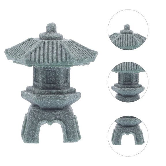 FRCOLOR Grey Sandstone Pavilion Statue for Decoration with Mini 6.5 x 4.3 x 3.1 inches