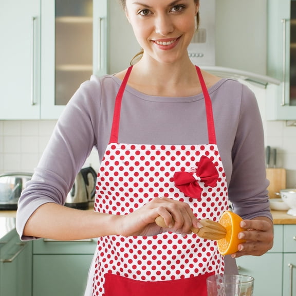 FRCOLOR Halter Neck Women's Kitchen Cooking Apron with Pocket Red Canvas Free Size 75x65cm