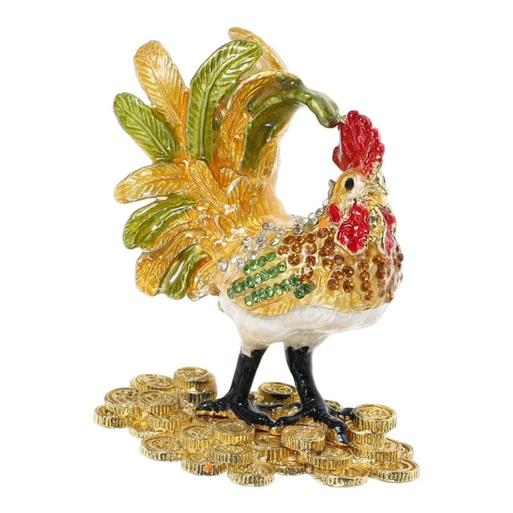FRCOLOR Hand Painted Rooster Jewelry Box Hinged Chicken Trinket Box Rooster Figurine Keepsake Collectible Box for Wedding Home Table Decors
