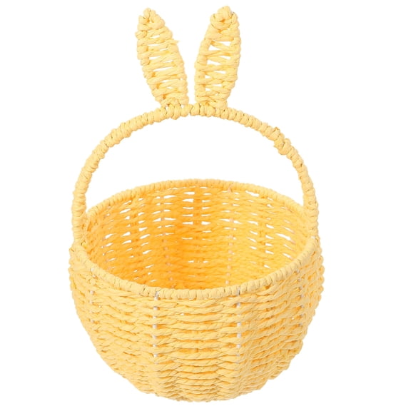 FRCOLOR  Handheld Basket Flower with Handle Seagrass Rattan Wicker Yellow