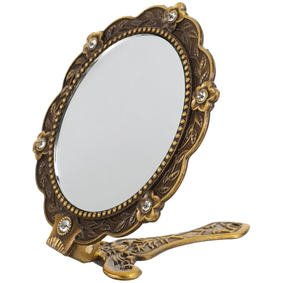FRCOLOR Handheld Retro Hand Holding Mirror Practical Mirror Travel Girl 14.5x7.5cm
