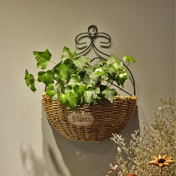 FRCOLOR Handmade Grass Hanging Flower Basket for Plant Display 7.5 Inches