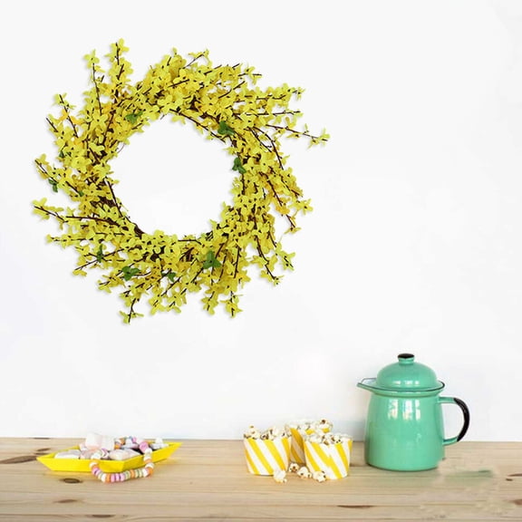 FRCOLOR Handmade Silk Winter Jasmine Wreath for Home Decoration with Realistic Effect 45CM Yellow
