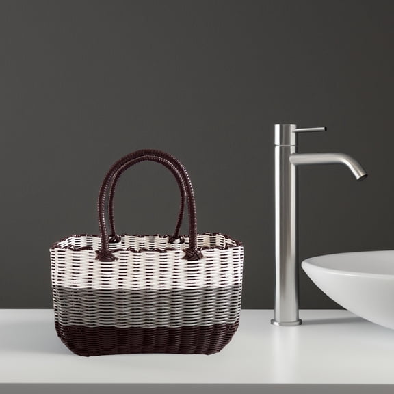 FRCOLOR Handwoven Tote Bag Straw Beach Bag Plastic Grocery Basket With Handle For Women Versatile Straw Purse For Shopping Picnic And Daily Use