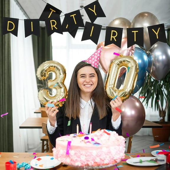 FRCOLOR Black Linen Birthday Banner Party Decoration Fun Letter Printed Gar for 30Th Birthday Celebration