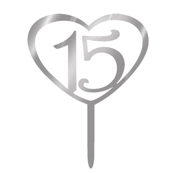 LABSERRON 15th Birthday Cake Topper, Silver Acrylic, Perfect for Cake Decoration and Parties
