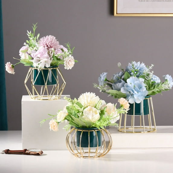 FRCOLOR Hydrangeas Artificial Metal Basin Ornaments Desktop Decoration 17.5X13cm