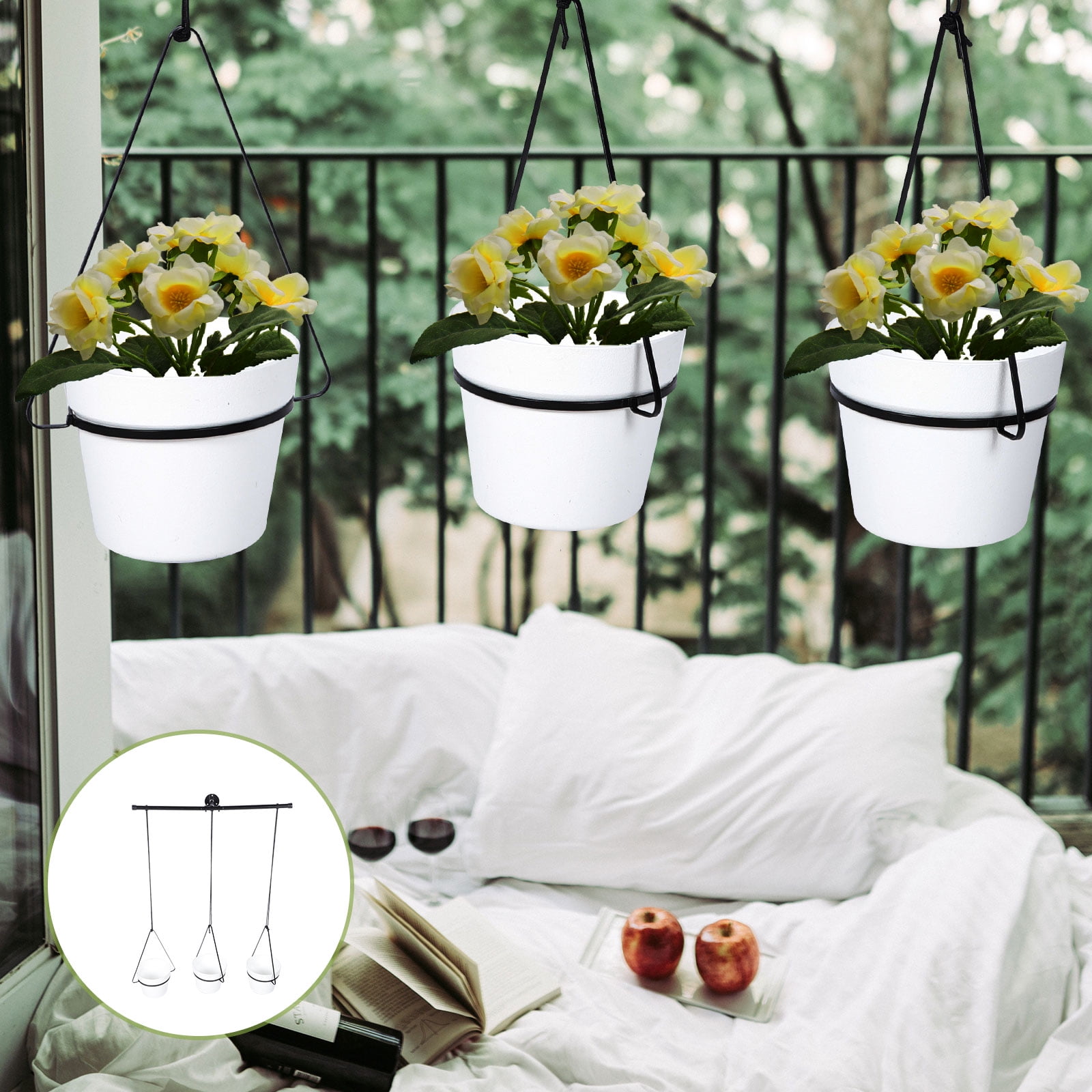 FRCOLOR Indoors Hanging Flower Pot Ceiling Hanging Planter 60x17cm Black