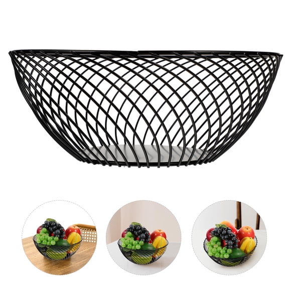 FRCOLOR  Iron Basket Fruit Storage Container Counter and Kitchen Black