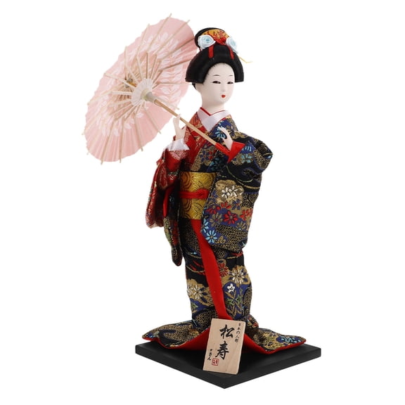 FRCOLOR Japanese Kimono Girl Statue Figurine Wooden Desktop Decoration 1Pcs
