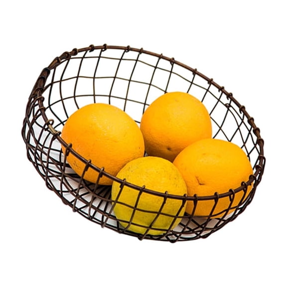 FRCOLOR Japanese Style Handweaved Fruit Basket Retro Iron Storage Baskets Sundries Organizer (Antique Brass)