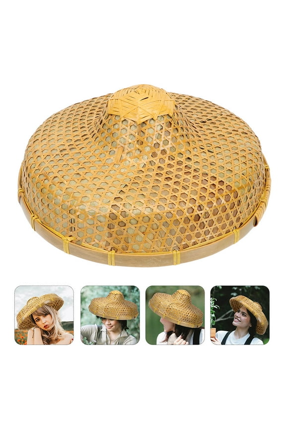 FRCOLOR Khaki Bamboo Woven Hat for Sun and Rain Protection Durable Farm and Travel Use Size Options Available