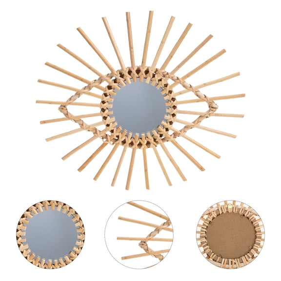 FRCOLOR Khaki Rattan Woven Glass Mirror Wall Decor for Home Use Chic and Unique .00 Inches