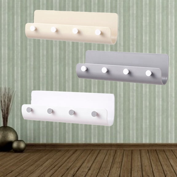 FRCOLOR Khaki Wall Mounted Storage Rack with 4 Pegs for Key and Accessory Organization in Bathrooms and Hallways