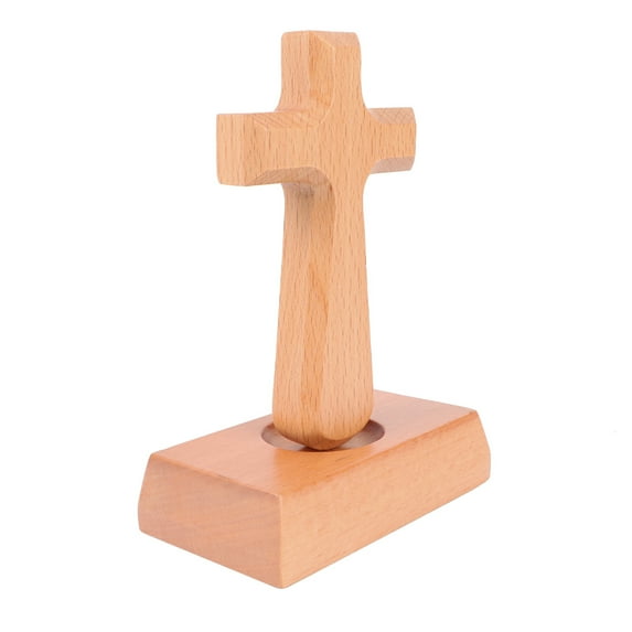 FRCOLOR Khaki Wooden Cross Ornaments Plastic Home Decor Lightweight Gift for Friends 12.5 x 6.5 x 0.5 Inches