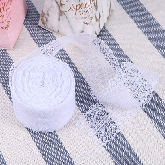 FRCOLOR Lace Trim Bridal Ribbon Thin Ribbons for Bouquet Bride White