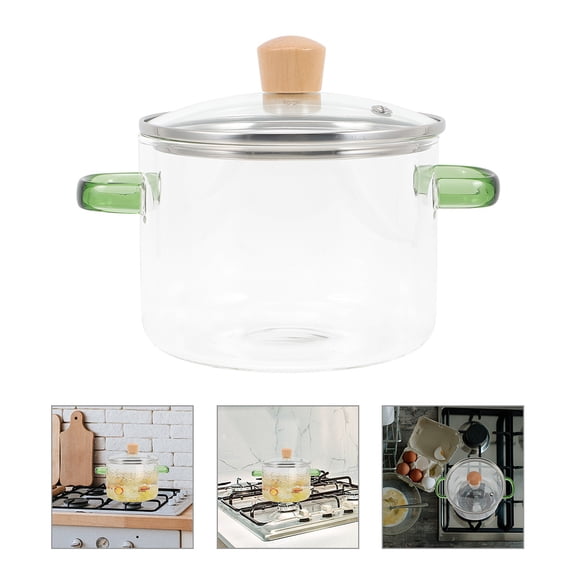 WASHWEPE Kitchen Glass Cookware Clear Cooking Pot Double Handle 1Pcs 8.7X6.7X5.9In