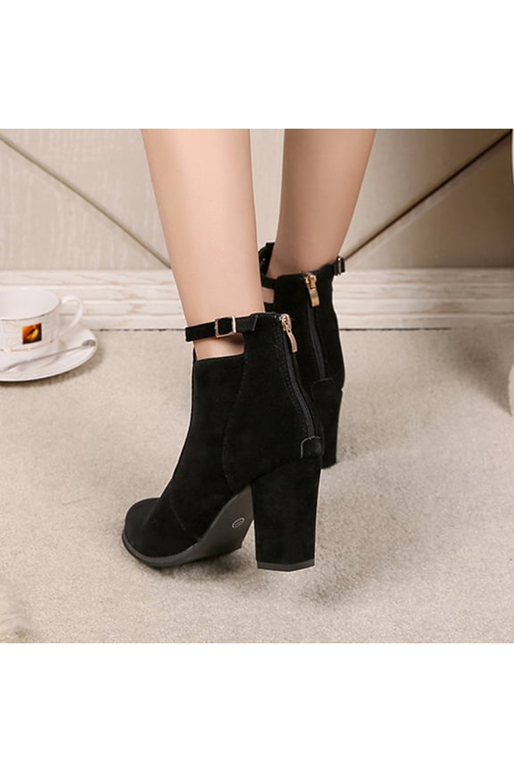 Low Heels High Heel Ankle Boots High Heels Female Short Boots Miss 6.5 Black