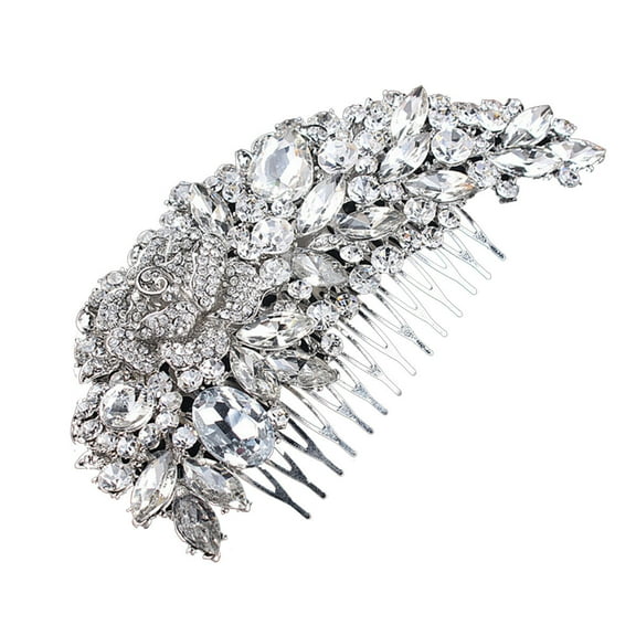 FRCOLOR Luxurious Full-diamond Hair Comb Delicate Hair Pin Women's Bride Silver