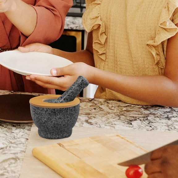 FRCOLOR MLINS 4pcs Wood Manual Grinding Bowl Lid and Cover for Daily Use Garlic Mashing Bowl Accessory