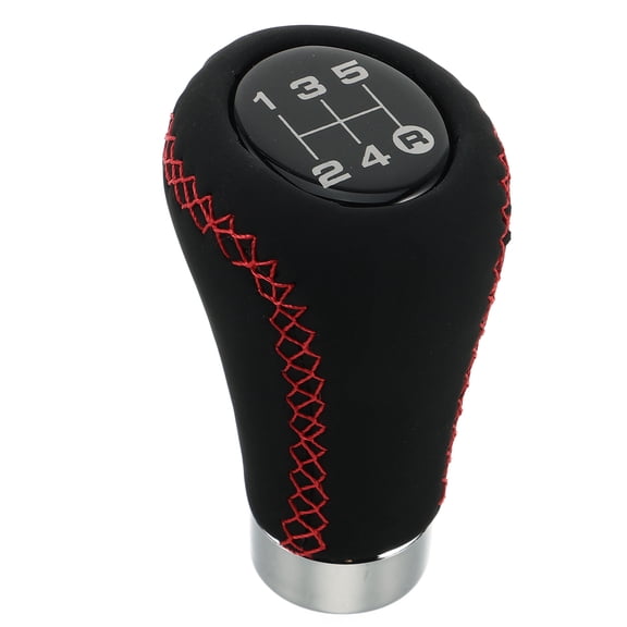 FRCOLOR PU Car Gear Shift Knob 5 Speed Manual Transmission Handle with Black and Red Stitching, Universal Fit for Most Cars