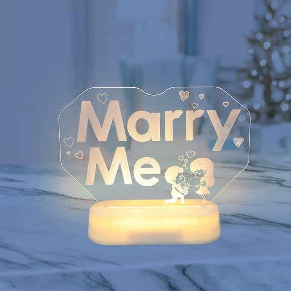 FRCOLOR Marry Me LED Light Romantic Atmosphere Lamp for Home White Acrylic Proposal Ornament 1 Piece