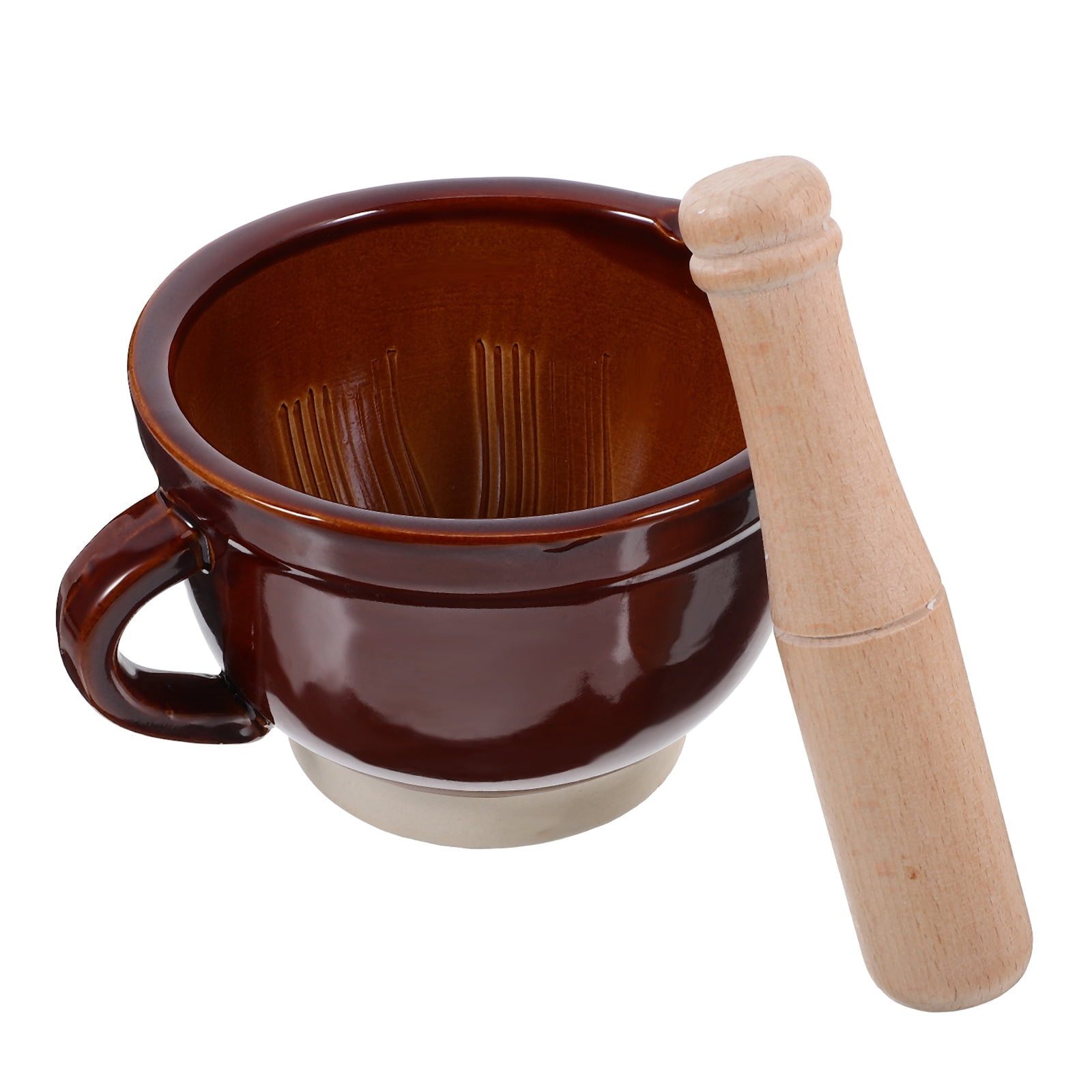 FRCOLOR  Mashed Garlic Bowl Formula Mixer Handles Butter Churner Brown