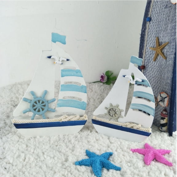 FRCOLOR Mediterranean Sailing Boat Ornaments Solid Wood Figurine for Bedroom Decor White Color Elegant Design Craftsmanship 12.5 inches