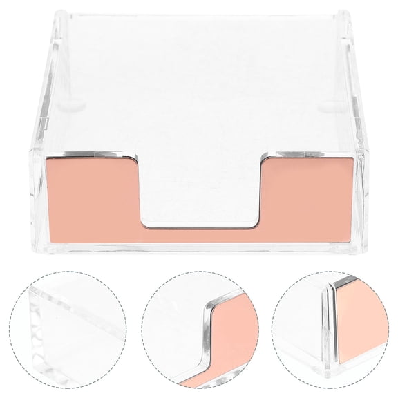 KAKOWELY Transparent Acrylic Stainless Steel Rectangular Desktop Note Holder 1Pack
