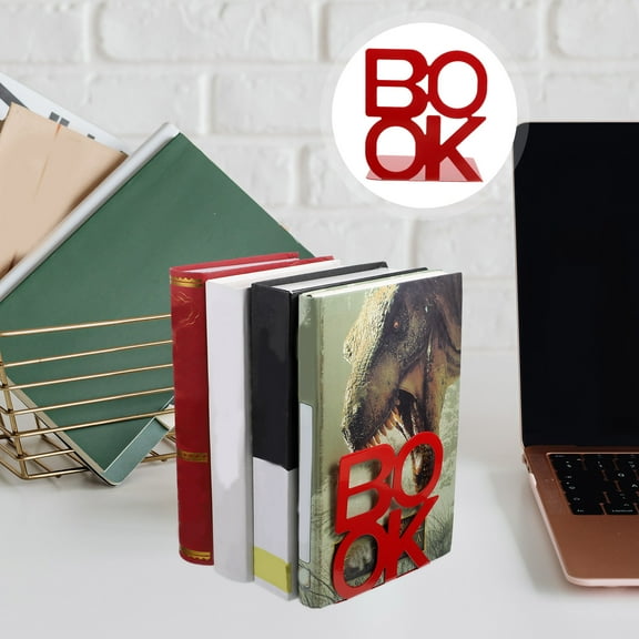 FRCOLOR  Metal Bookend Crafted Ends Reading Stands Open Holder Bookends Office Red