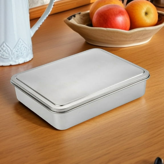 FRCOLOR Metal Cake Pan with Lid Rectangular Baking Pan for Oven for Cheesecake and Tiramisu Ideal for Food Storage Silver