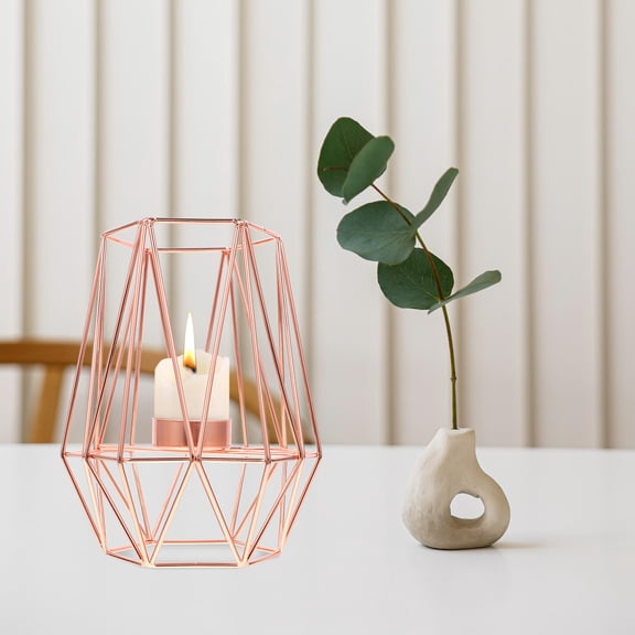 FRCOLOR  Metal Candle Holder Candlestick Vintage Decor Lantern Golden